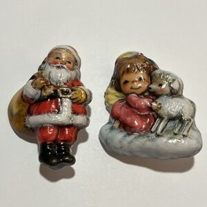 Hallmark Vintage 1976‎ Christmas Angel & Santa Charmer Brooch / Pins 2 Lot